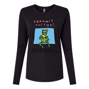 Corkmit The Frog Infringing On Multiple Copyrights Frog Meme Womens Cotton Relaxed Long Sleeve T-Shirt