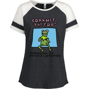 Corkmit The Frog Infringing On Multiple Copyrights Frog Meme Enza Ladies Jersey Colorblock Tee