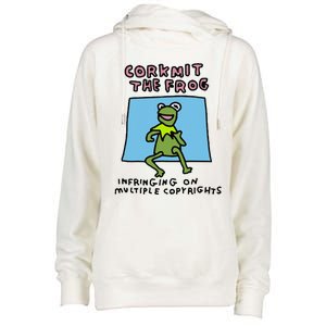 Corkmit The Frog Infringing On Multiple Copyrights Frog Meme Womens Funnel Neck Pullover Hood