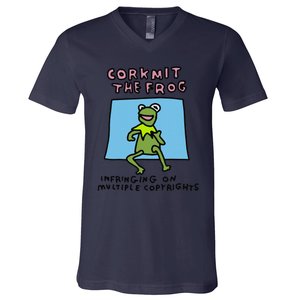 Corkmit The Frog Infringing On Multiple Copyrights Frog Meme V-Neck T-Shirt