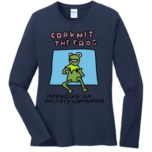 Corkmit The Frog Infringing On Multiple Copyrights Frog Meme Ladies Long Sleeve Shirt