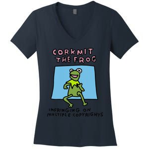 Corkmit The Frog Infringing On Multiple Copyrights Frog Meme Women's V-Neck T-Shirt