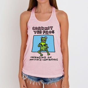 Corkmit The Frog Infringing On Multiple Copyrights Frog Meme Women's Knotted Racerback Tank