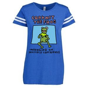 Corkmit The Frog Infringing On Multiple Copyrights Frog Meme Enza Ladies Jersey Football T-Shirt