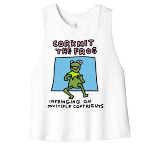 Corkmit The Frog Infringing On Multiple Copyrights Frog Meme Women's Racerback Cropped Tank