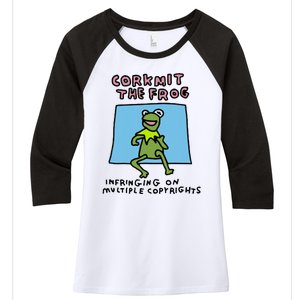 Corkmit The Frog Infringing On Multiple Copyrights Frog Meme Women's Tri-Blend 3/4-Sleeve Raglan Shirt