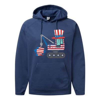 Crane Truck Firecrackers 4th Of July Baby Boy Performance Fleece Hoodie