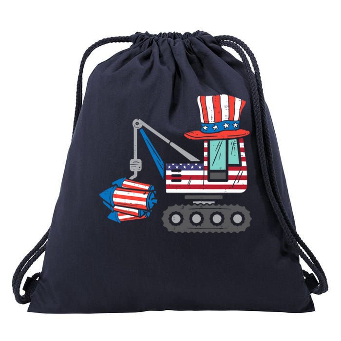 Crane Truck Firecrackers 4th Of July Baby Boy Drawstring Bag