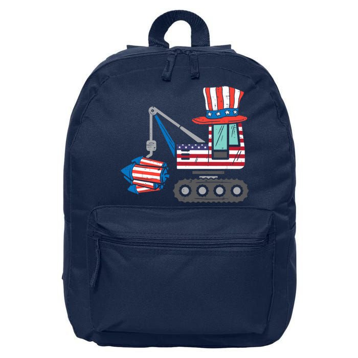 Crane Truck Firecrackers 4th Of July Baby Boy 16 in Basic Backpack