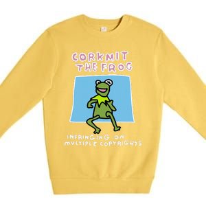 Corkmit The Frog Infringing On Multiple Copyrights Frog Meme Premium Crewneck Sweatshirt