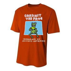 Corkmit The Frog Infringing On Multiple Copyrights Frog Meme Performance Sprint T-Shirt