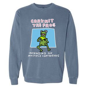 Corkmit The Frog Infringing On Multiple Copyrights Frog Meme Garment-Dyed Sweatshirt