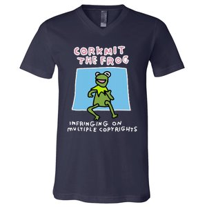 Corkmit The Frog Infringing On Multiple Copyrights Frog Meme V-Neck T-Shirt