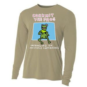 Corkmit The Frog Infringing On Multiple Copyrights Frog Meme Cooling Performance Long Sleeve Crew