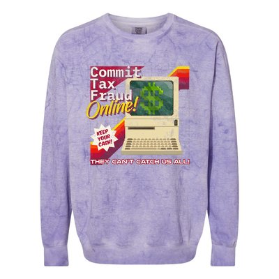 Commit Tax Fraud Online! Distressed Retro Video Game Box Art Colorblast Crewneck Sweatshirt