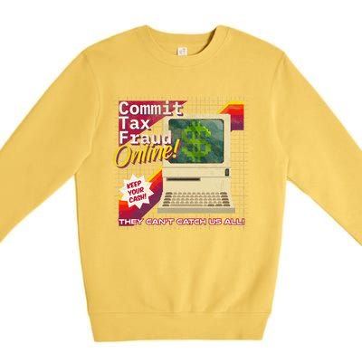 Commit Tax Fraud Online! Distressed Retro Video Game Box Art Premium Crewneck Sweatshirt