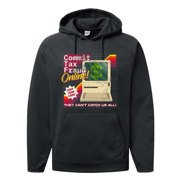 Commit Tax Fraud Online! Distressed Retro Video Game Box Art Performance Fleece Hoodie