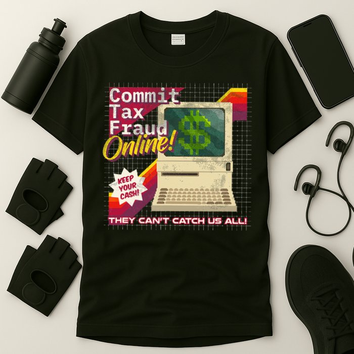Commit Tax Fraud Online! Distressed Retro Video Game Box Art T-Shirt