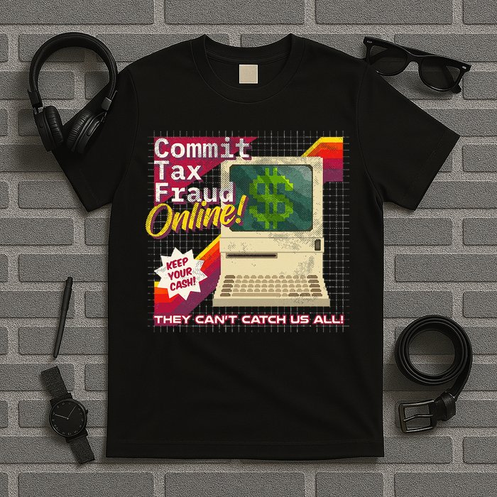 Commit Tax Fraud Online! Distressed Retro Video Game Box Art T-Shirt