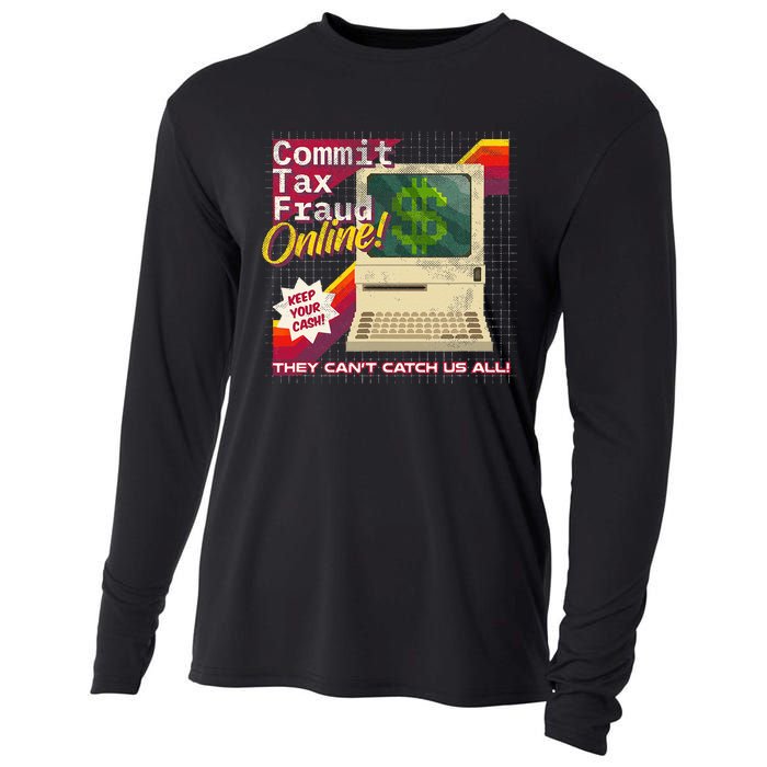 Commit Tax Fraud Online! Distressed Retro Video Game Box Art Cooling Performance Long Sleeve Crew