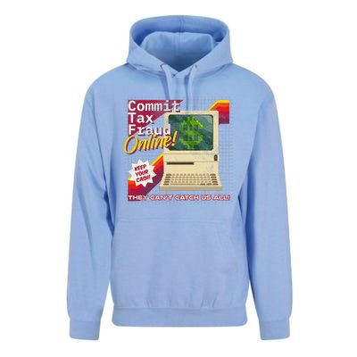 Commit Tax Fraud Online! Distressed Retro Video Game Box Art Unisex Surf Hoodie