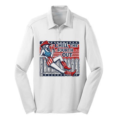 Chill The Fourth Out Funny 4th Of July Silk Touch Performance Long Sleeve Polo