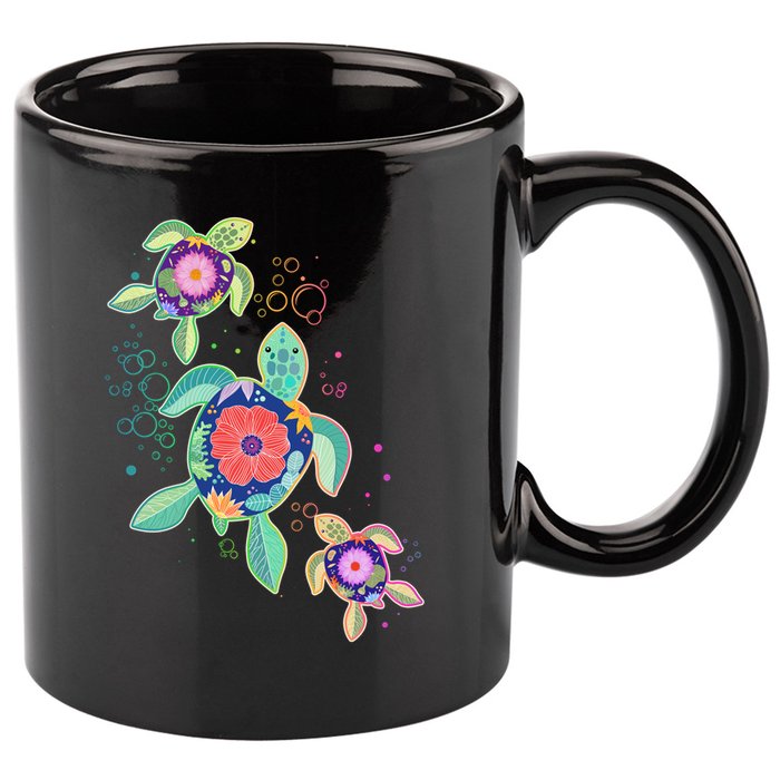Cute Tropical Flower Ocean Sea Turtles 11oz C Handle Ceramic Mug