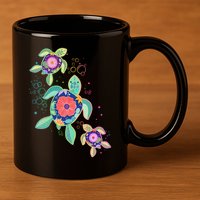 Cute Tropical Flower Ocean Sea Turtles 11oz C Handle Ceramic Mug