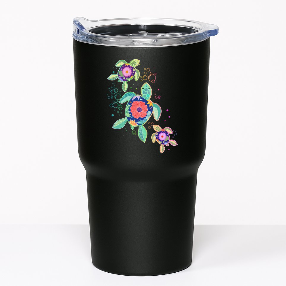 Cute Tropical Flower Ocean Sea Turtles Tumbler