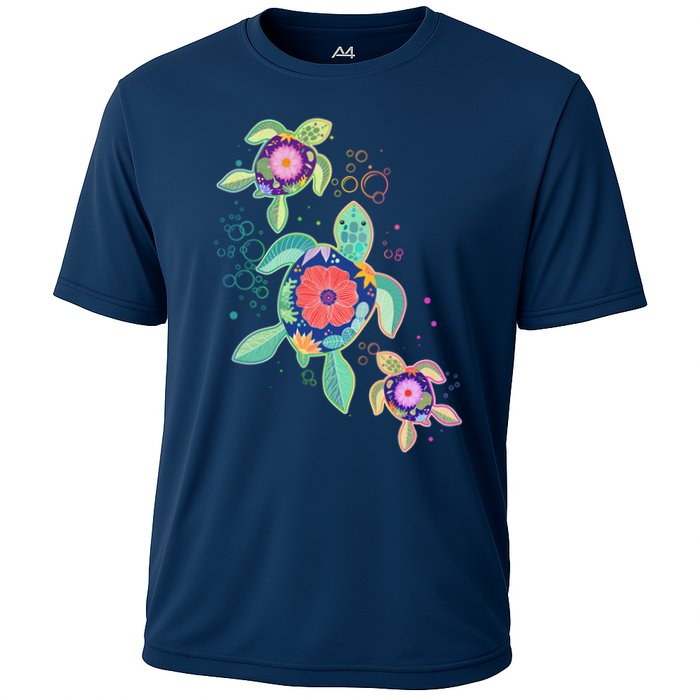 Cute Tropical Flower Ocean Sea Turtles Cooling Performance Crew T-Shirt