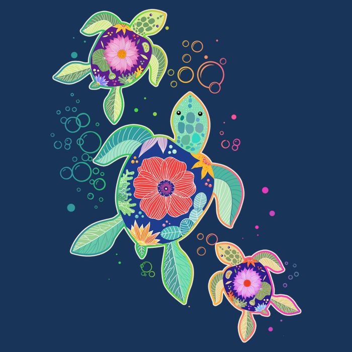 Cute Tropical Flower Ocean Sea Turtles Cooling Performance Crew T-Shirt