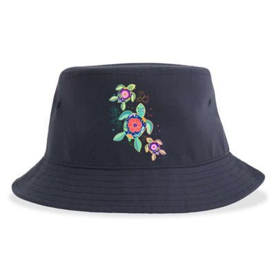 Cute Tropical Flower Ocean Sea Turtles Sustainable Bucket Hat