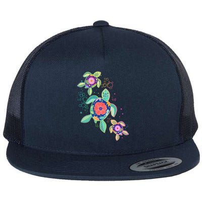 Cute Tropical Flower Ocean Sea Turtles Flatbill Hat