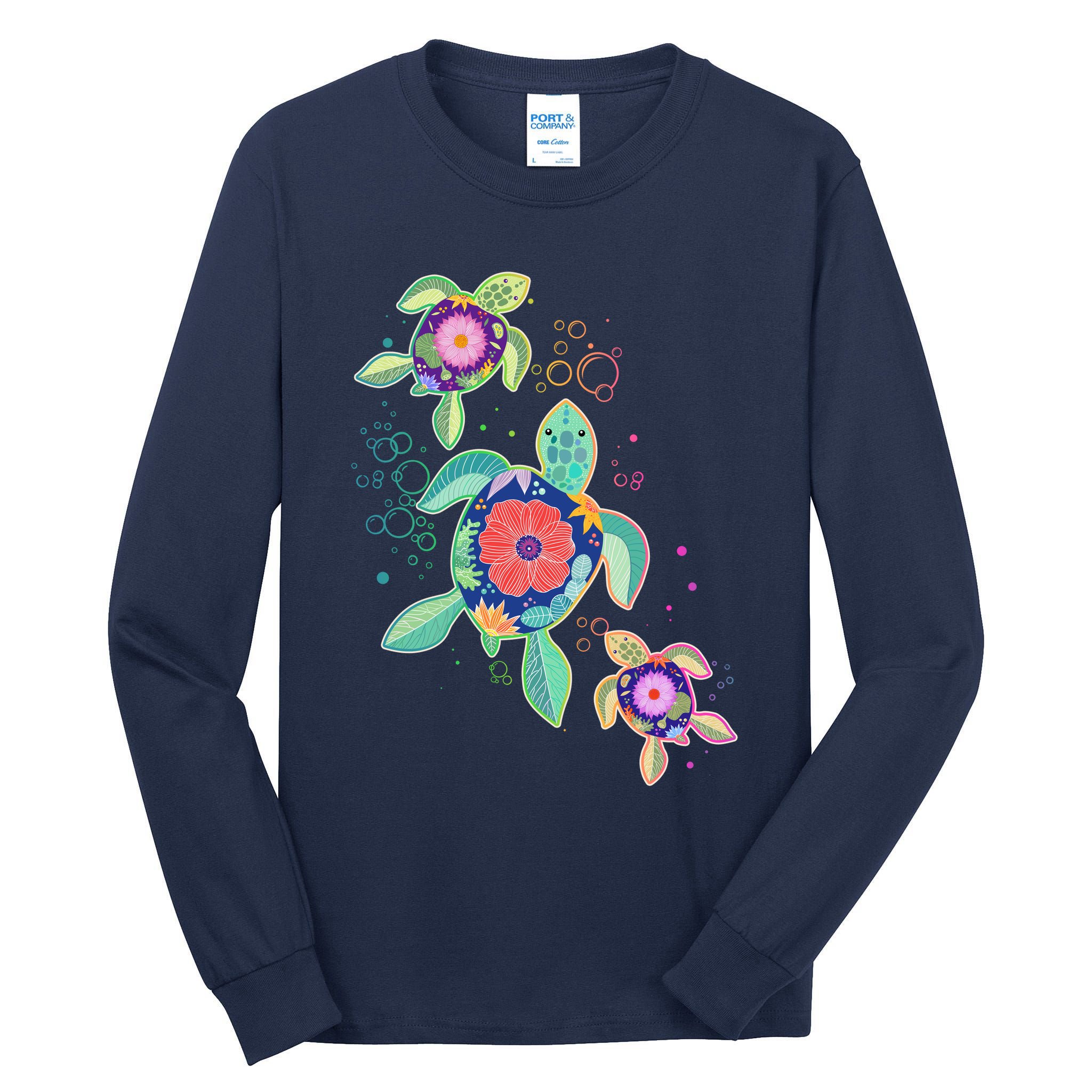 Cute Tropical Flower Ocean Sea Turtles Tall Long Sleeve T-Shirt