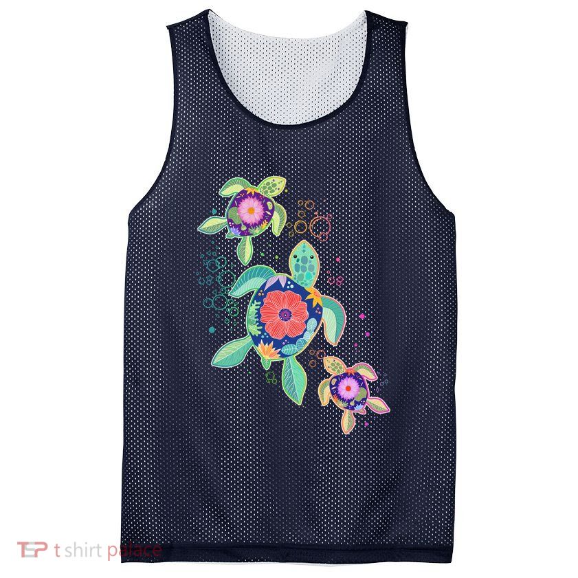 Cute Tropical Flower Ocean Sea Turtles Mesh Reversible Basketball Jersey Tank