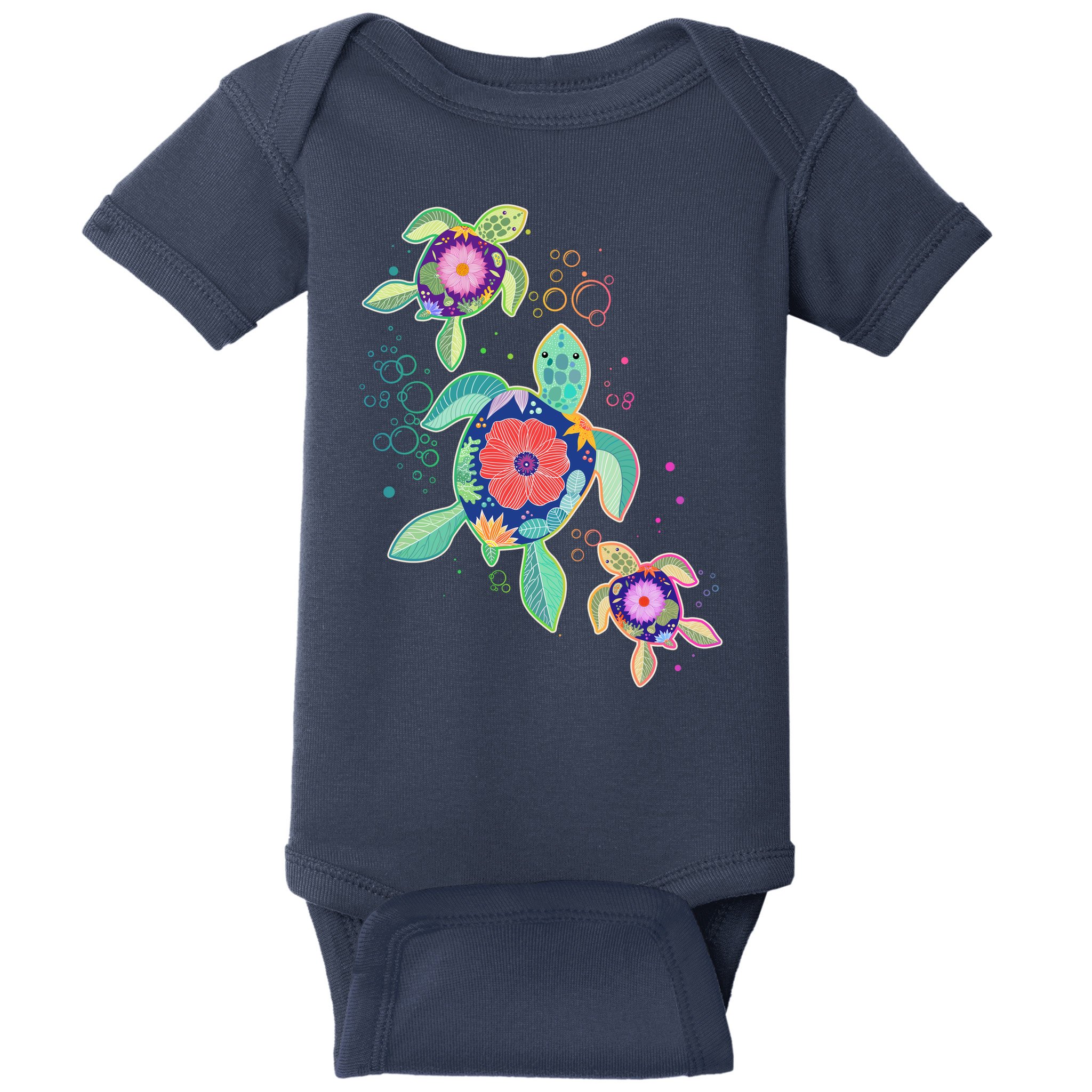 Cute Tropical Flower Ocean Sea Turtles Baby Bodysuit