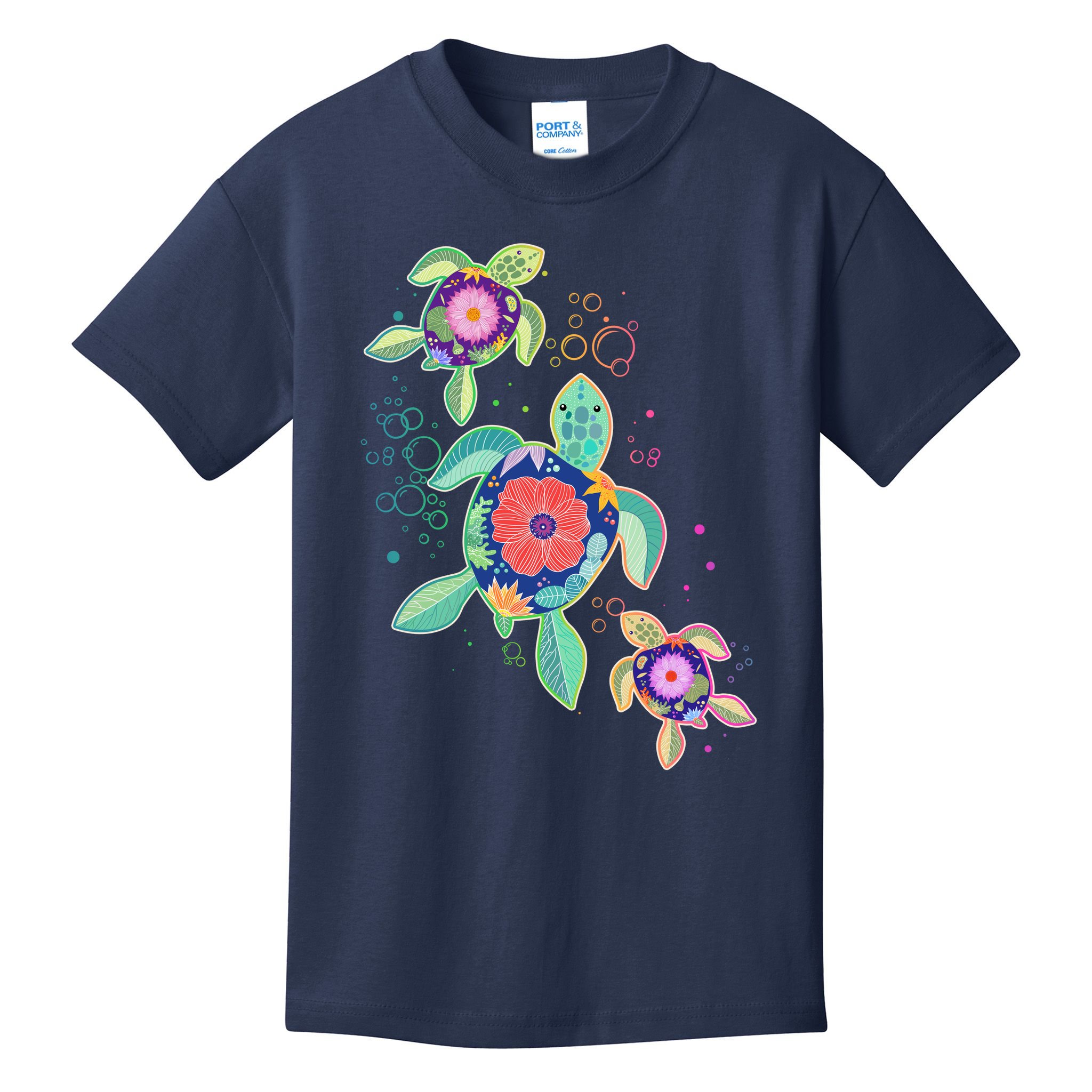 Cute Tropical Flower Ocean Sea Turtles Kids T-Shirt