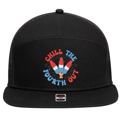 Chill The Fourth Out 4th Of July Independence Day 7 Panel Mesh Trucker Snapback Hat