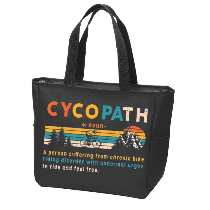 Cycopath Tee Funny Mountain Bike Lover MTB Biker Biking Zip Tote Bag
