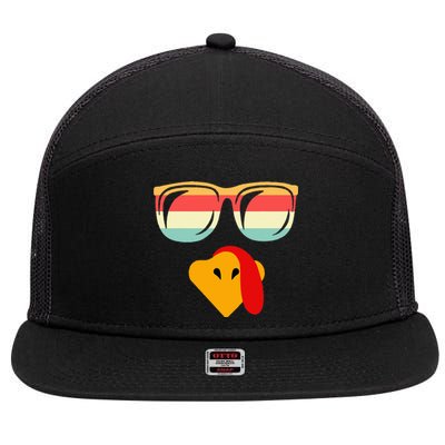 Cool Turkey Face With Sunglasses Thanksgiving 7 Panel Mesh Trucker Snapback Hat