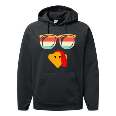 Cool Turkey Face With Sunglasses Thanksgiving Performance Fleece Hoodie