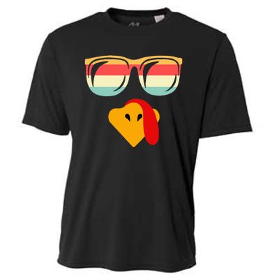 Cool Turkey Face With Sunglasses Thanksgiving Cooling Performance Crew T-Shirt