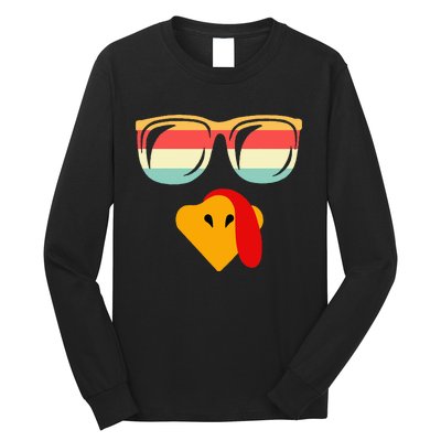 Cool Turkey Face With Sunglasses Thanksgiving Long Sleeve Shirt