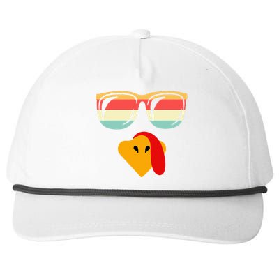 Cool Turkey Face With Sunglasses Thanksgiving Snapback Five-Panel Rope Hat