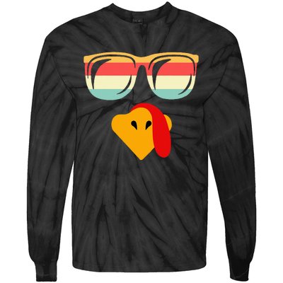 Cool Turkey Face With Sunglasses Thanksgiving Tie-Dye Long Sleeve Shirt