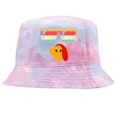 Cool Turkey Face With Sunglasses Thanksgiving Tie-Dyed Bucket Hat