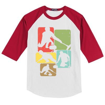 Curling T For Curler Retro Women Curling Player Kids Colorblock Raglan Jersey