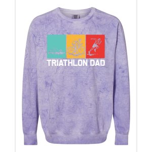 Cool Triathlon For Dad Father Swimming Running Swim Bike Run Gift Colorblast Crewneck Sweatshirt