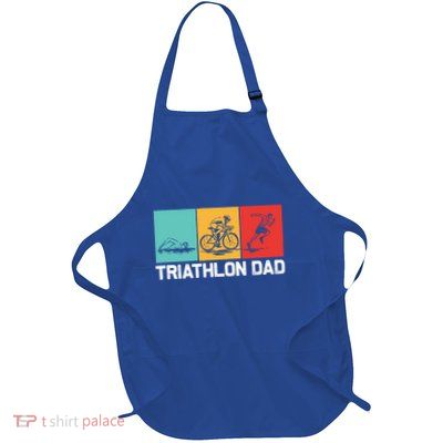 Cool Triathlon For Dad Father Swimming Running Swim Bike Run Gift Full-Length Apron With Pockets