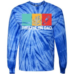 Cool Triathlon For Dad Father Swimming Running Swim Bike Run Gift Tie-Dye Long Sleeve Shirt